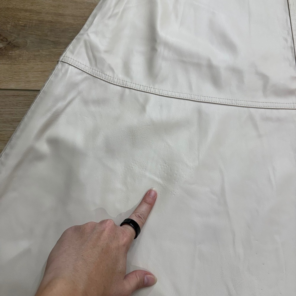 Zara Faux Leather Cream A-Line Midi Skirt High Waisted Side Zip XS - Picture 8 of 10